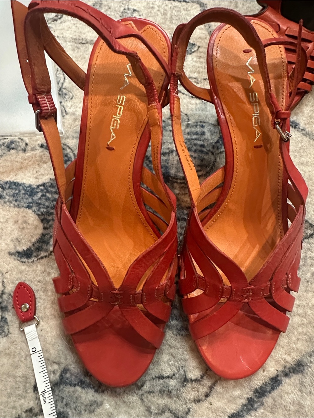 Via Spiga Red Strappy Leather Heeled Sandals